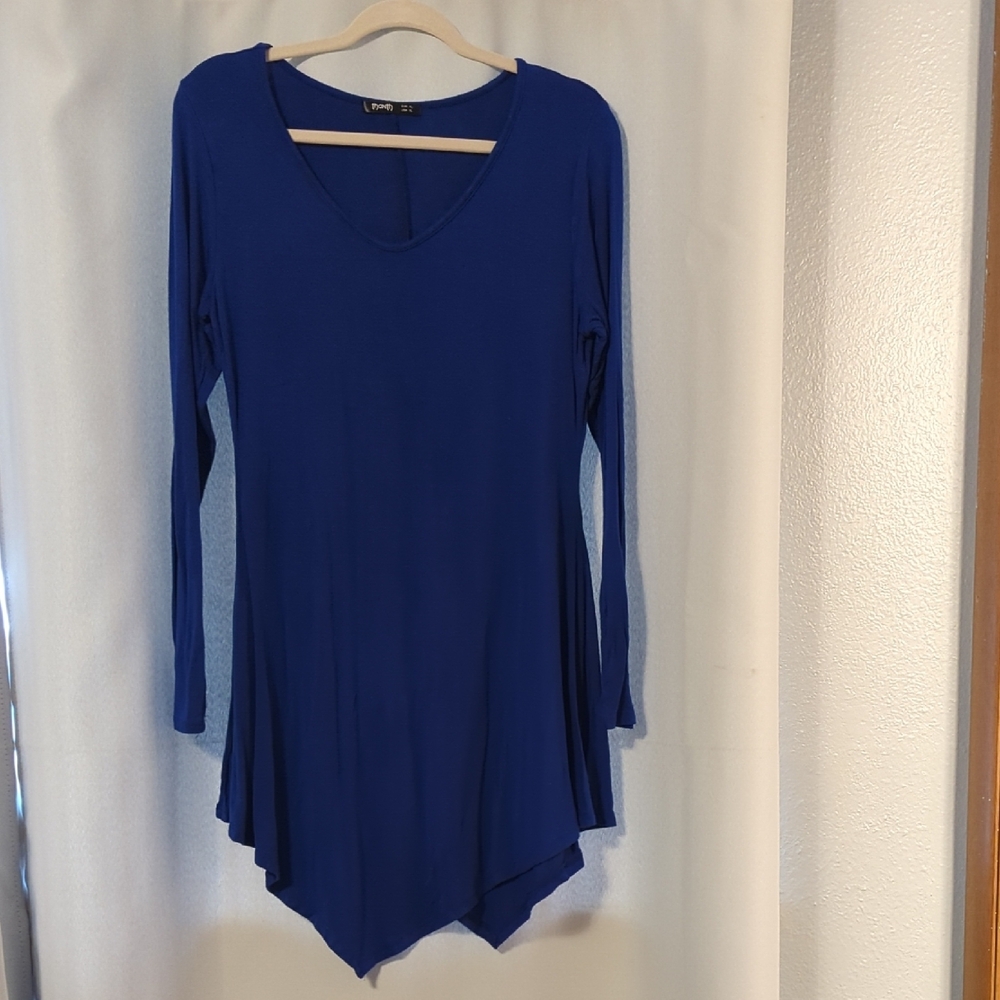 Lush Blue Asymmetrical Long Sleeve Tunic